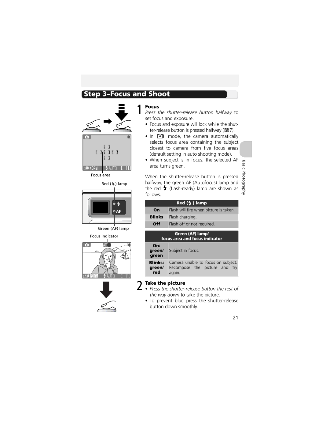 Nikon CP4200 manual Focus and Shoot, Take the picture 