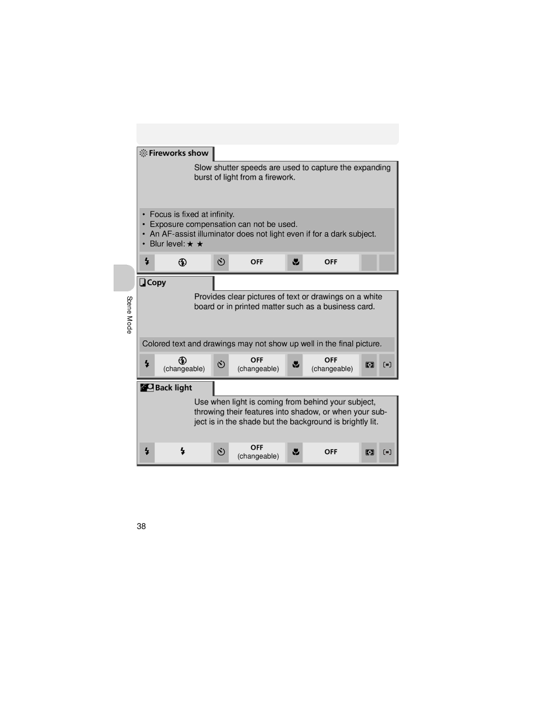 Nikon CP4200 manual Fireworks show, Copy, Back light 