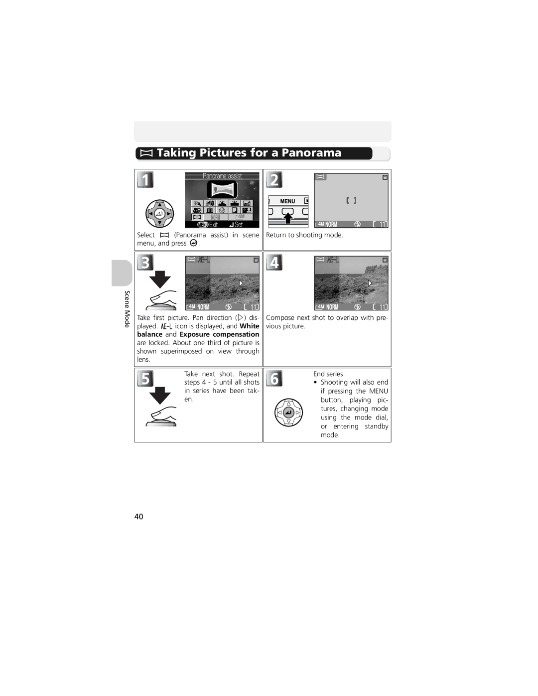 Nikon CP4200 manual Taking Pictures for a Panorama 