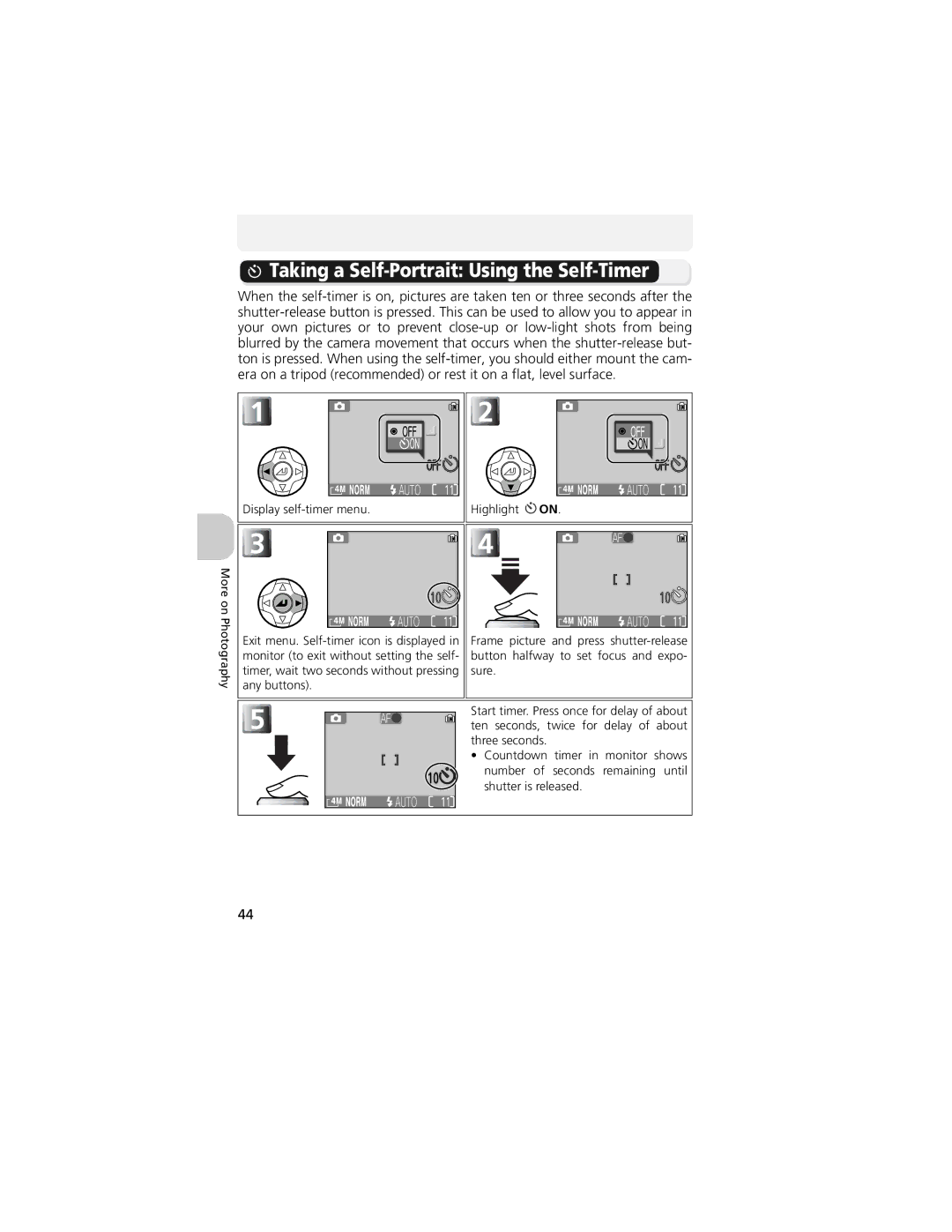 Nikon CP4200 manual Taking a Self-Portrait Using the Self-Timer 