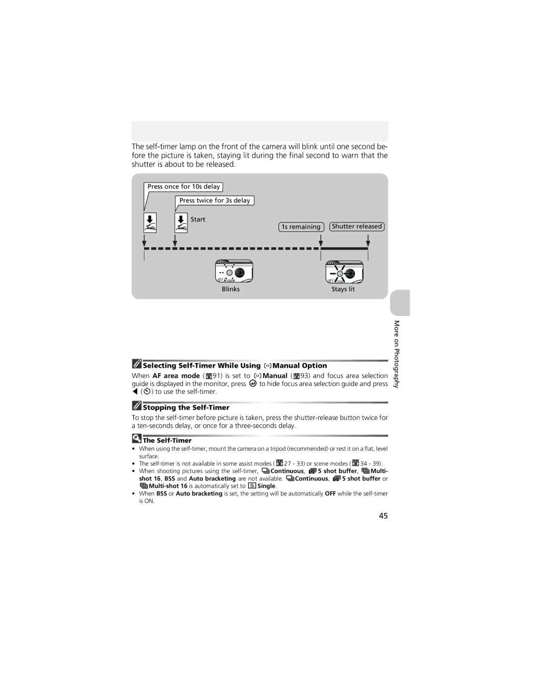 Nikon CP4200 manual Selecting Self-Timer While Using Manual Option, Stopping the Self-Timer 