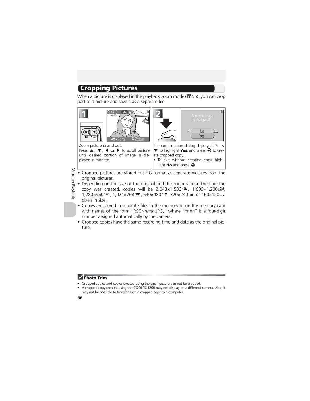 Nikon CP4200 manual Cropping Pictures, Photo Trim 