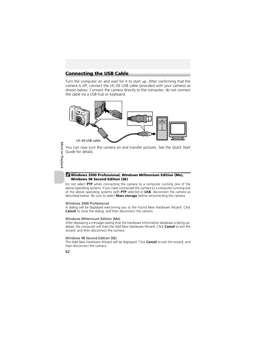 Nikon CP4200 manual Connecting the USB Cable 