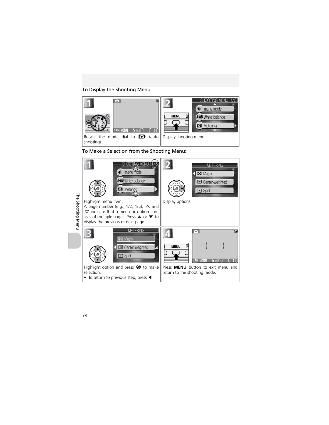 Nikon CP4200 manual To Display the Shooting Menu, To Make a Selection from the Shooting Menu 