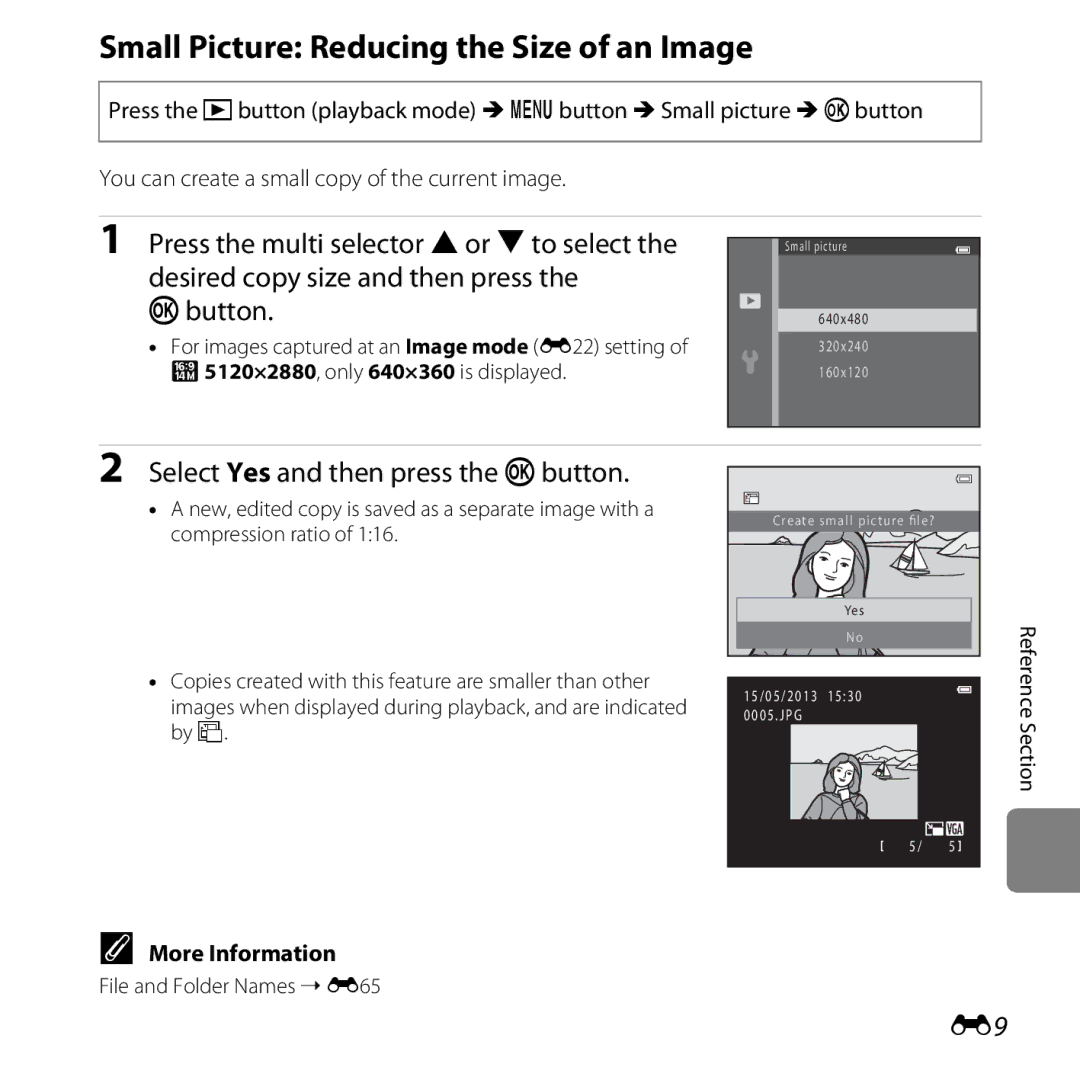 Nikon CT3A03 11, L28 Black, L28 Red Small Picture Reducing the Size of an Image, Press the multi selector Hor Ito select 