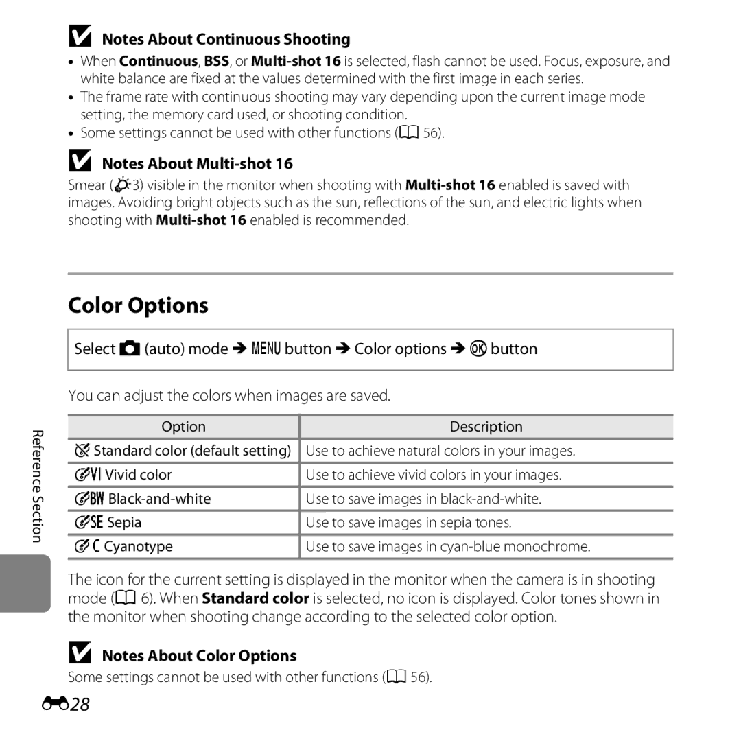 Nikon 6MN15911 03, CT3A03 11, L28 Black, L28 Red, COOLPIXL28SIL, COOLPIXL28BLK manual Color Options, E28 