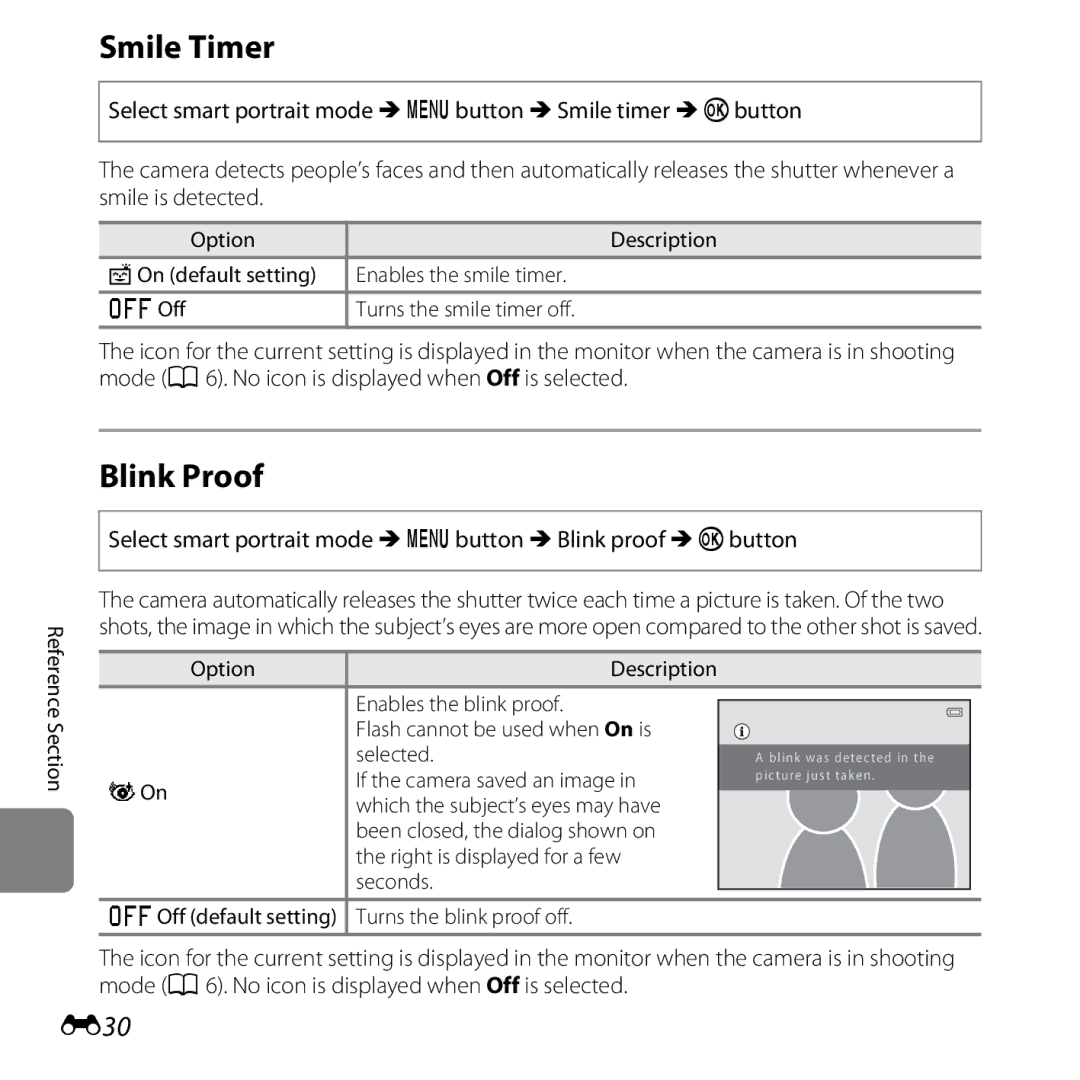 Nikon CT3A03 11, L28 Black, L28 Red, COOLPIXL28SIL manual Smile Timer, Blink Proof, E30, YOn If the camera saved an image 