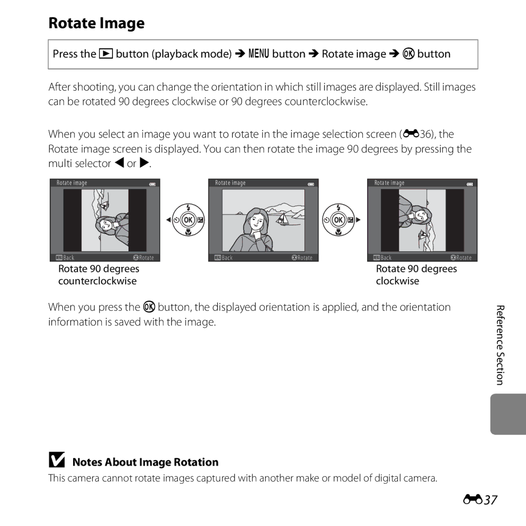 Nikon CT3A03 11, L28 Black, L28 Red, COOLPIXL28SIL, COOLPIXL28BLK, 6MN15911 03 manual Rotate Image, E37 