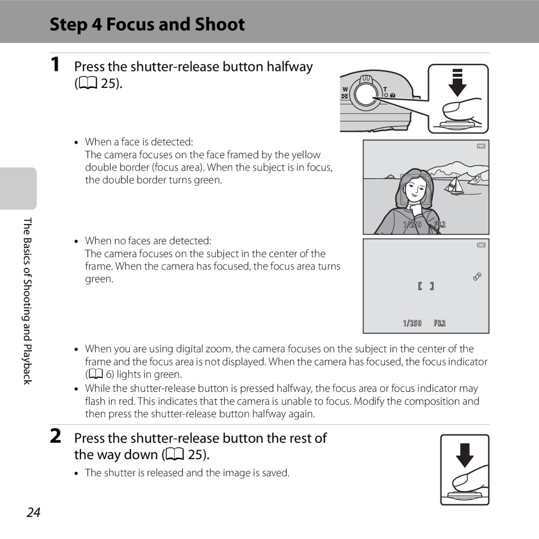 Nikon L28 Black Focus and Shoot, Press the shutter-release button halfway A25, Shutter is released and the image is saved 