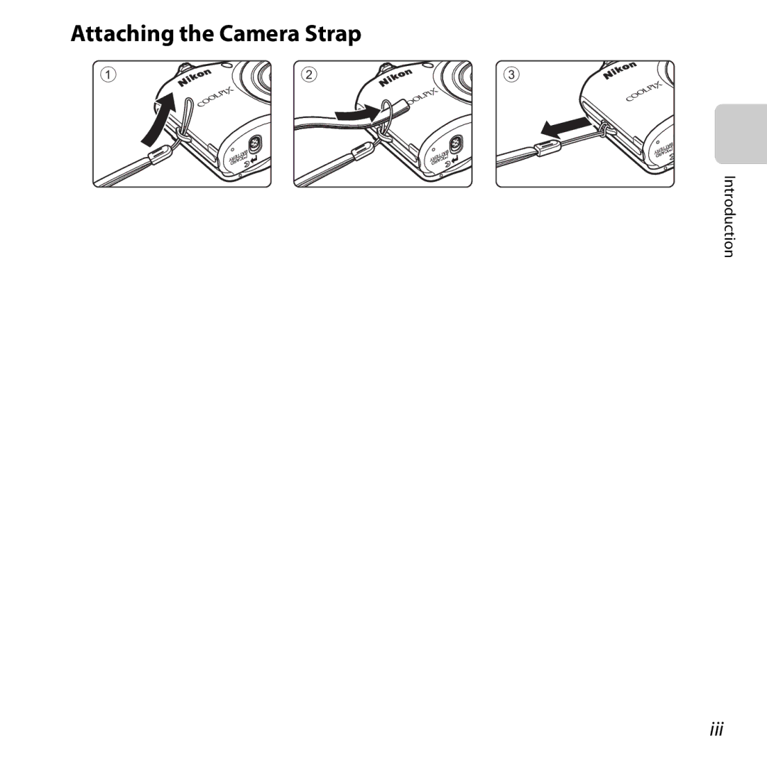 Nikon COOLPIXL28BLK, CT3A03 11, L28 Black, L28 Red, COOLPIXL28SIL, 6MN15911 03 manual Attaching the Camera Strap, Iii 