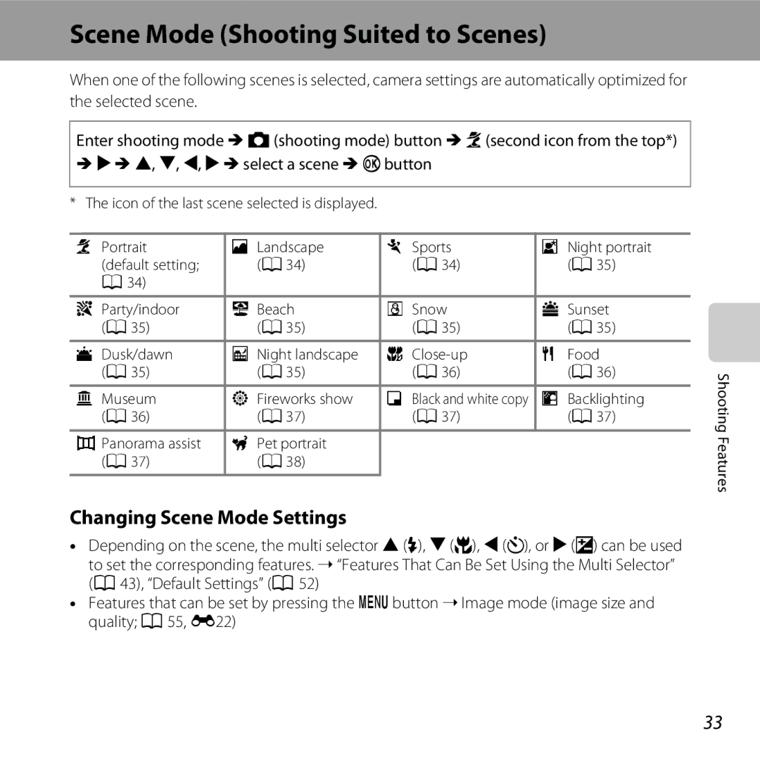 Nikon COOLPIXL28SIL, CT3A03 11, L28 Black Scene Mode Shooting Suited to Scenes, Changing Scene Mode Settings, Backlighting 