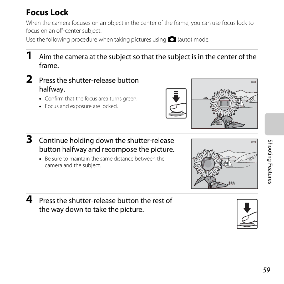 Nikon L28 Black, CT3A03 11, L28 Red, COOLPIXL28SIL, COOLPIXL28BLK, 6MN15911 03 manual Focus Lock 