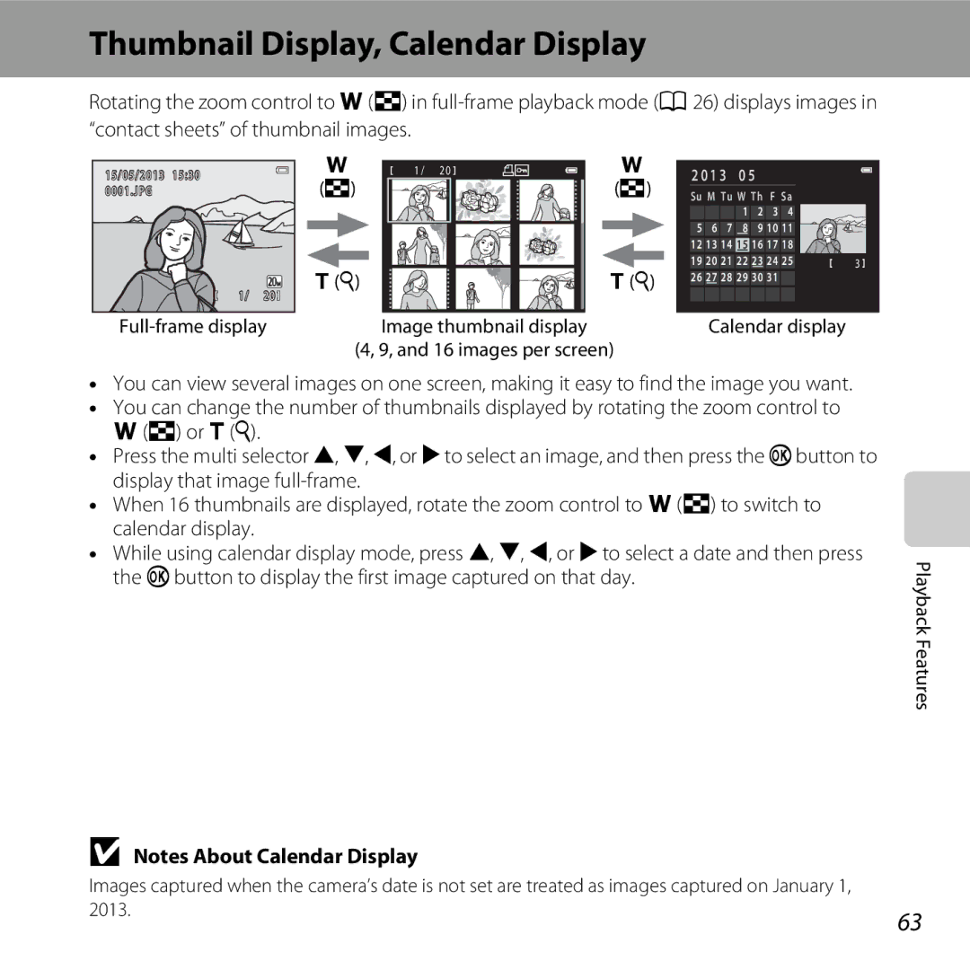 Nikon 6MN15911 03, CT3A03 11, L28 Black Full-frame display Image thumbnail display, Thumbnail Display, Calendar Display 