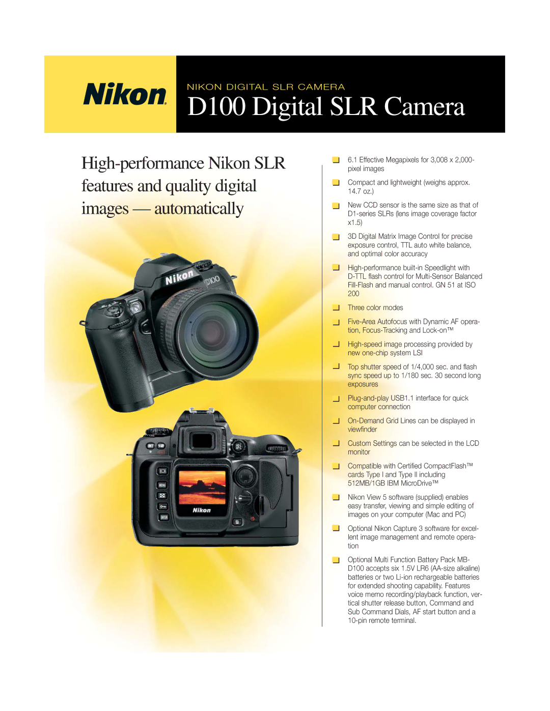 Nikon manual D100 Digital SLR Camera 