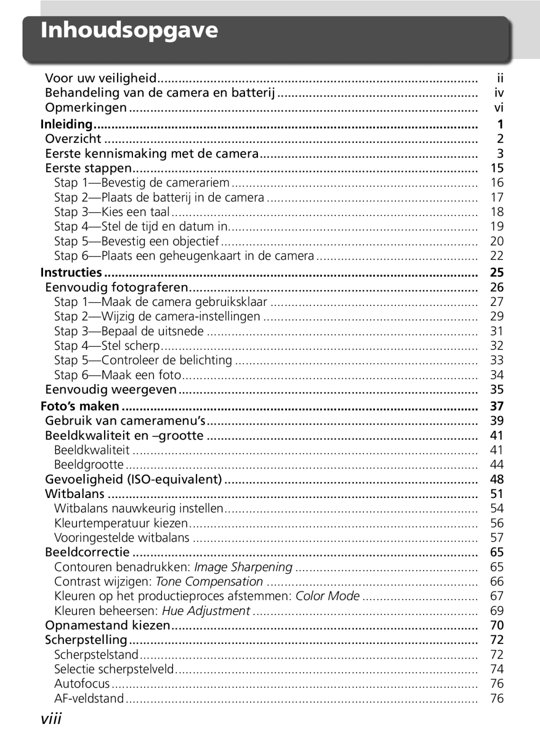 Nikon D2H manual Inhoudsopgave, Viii 