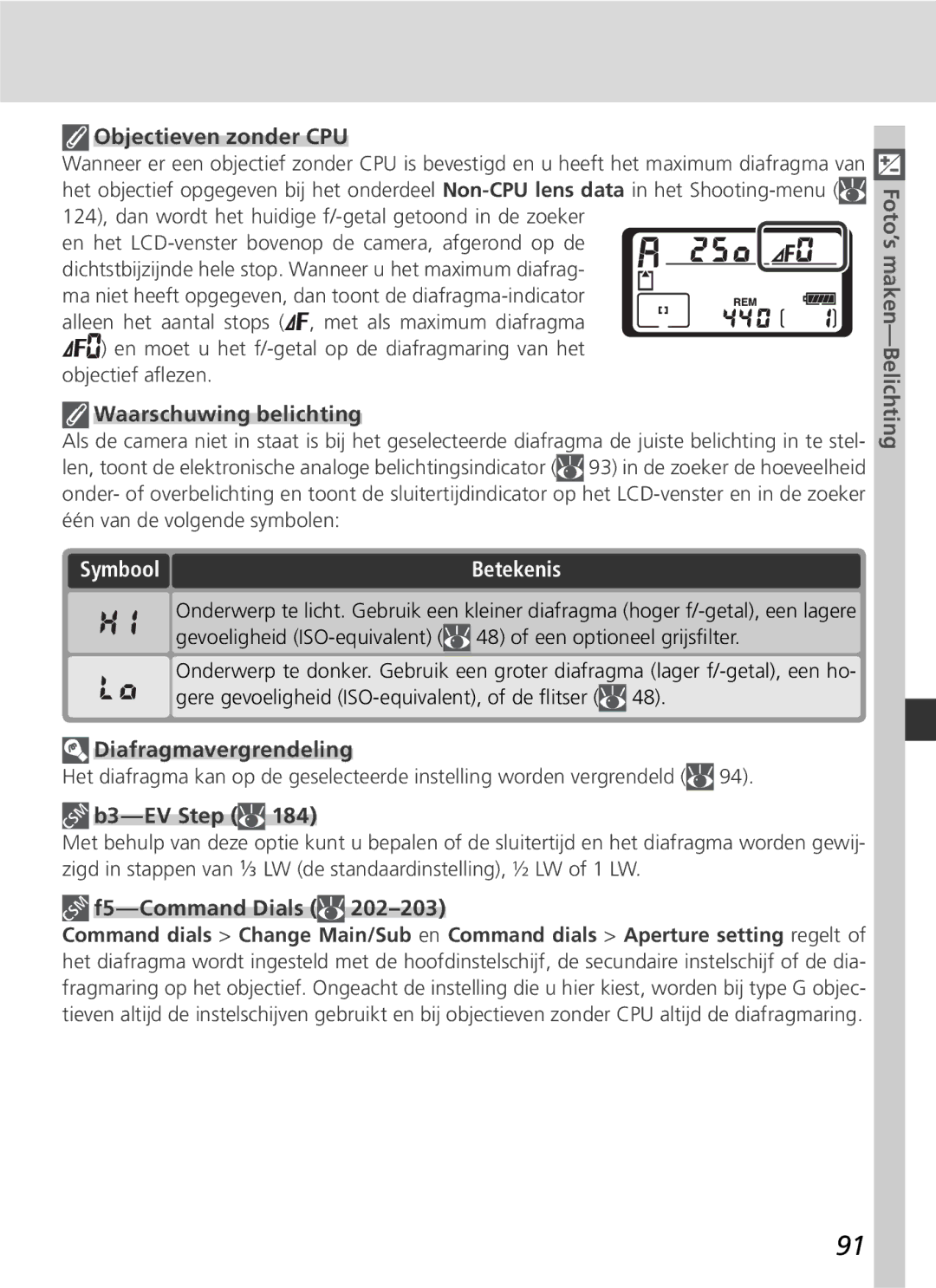 Nikon D2H manual Diafragmavergrendeling, F5-Command Dials 