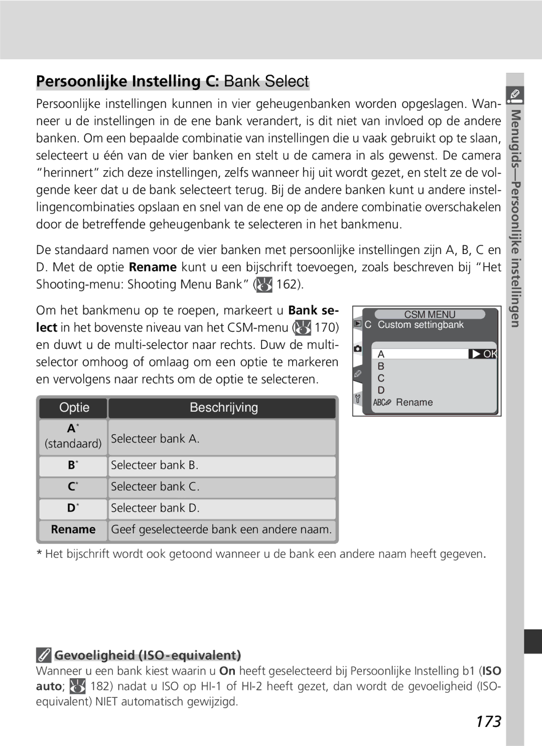 Nikon D2H manual Persoonlijke Instelling C Bank Select, 173 