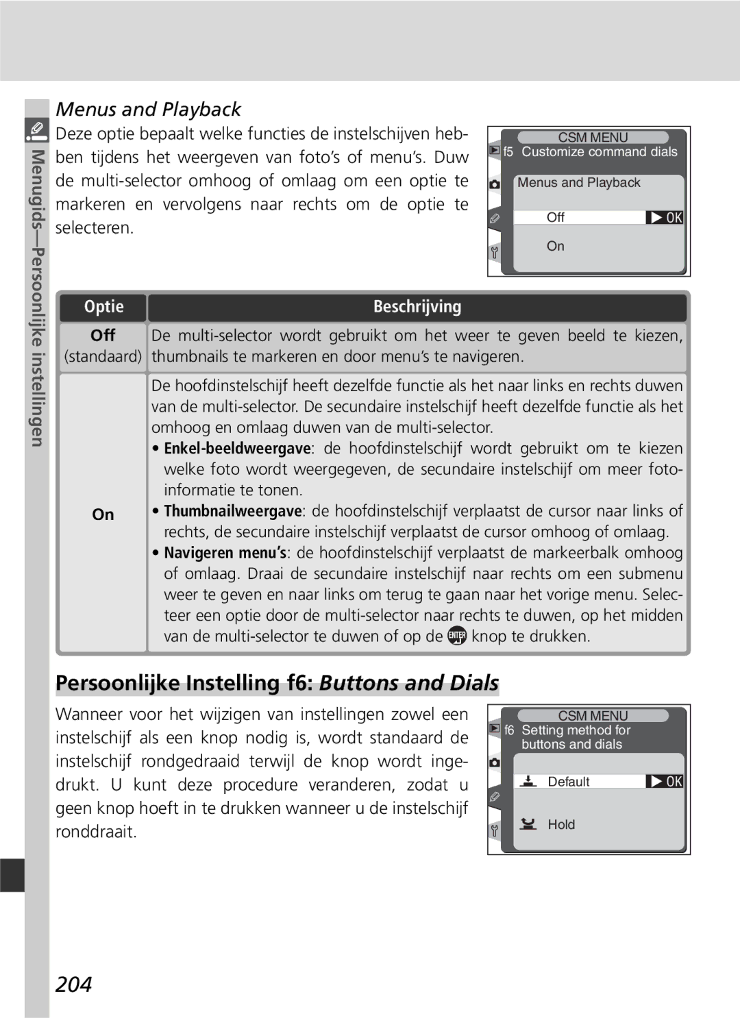 Nikon D2H manual Persoonlijke Instelling f6 Buttons and Dials, 204, Menus and Playback, Informatie te tonen 