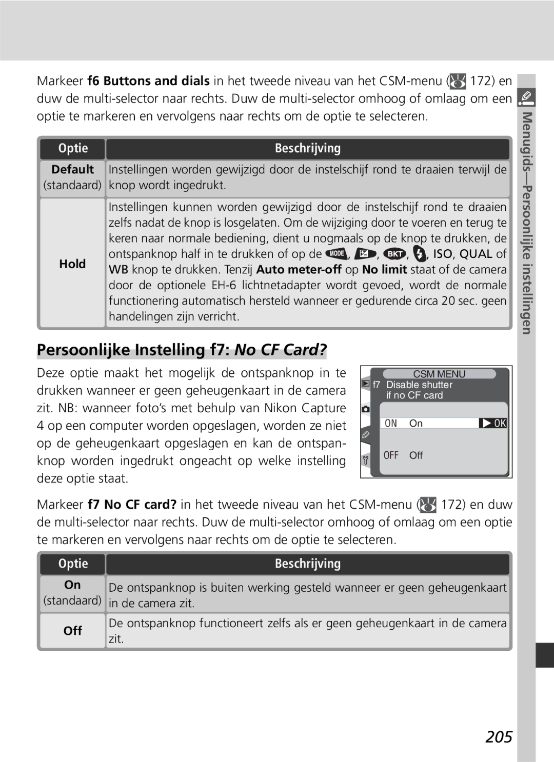 Nikon D2H manual Persoonlijke Instelling f7 No CF Card?, 205, De camera zit, Zit 