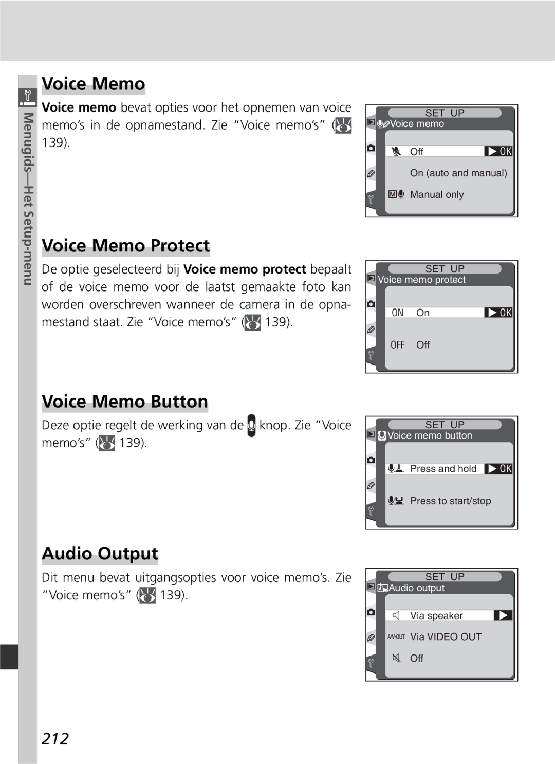 Nikon D2H manual Voice Memo Protect, Voice Memo Button, Audio Output, 212 