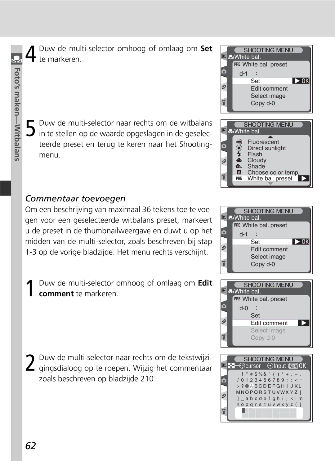 Nikon D2H manual Commentaar toevoegen, ＋ cursor Input OK 