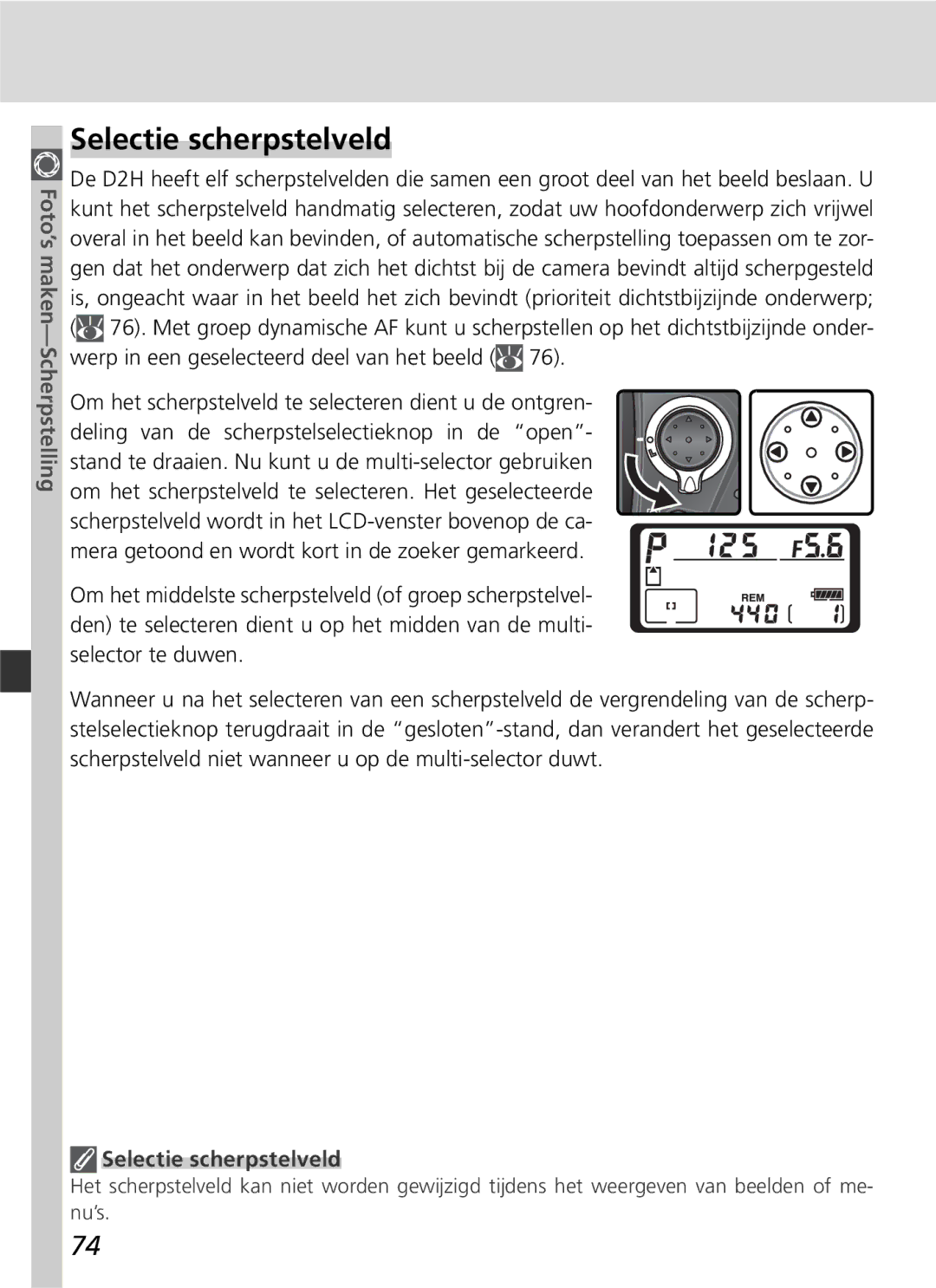 Nikon D2H manual Selectie scherpstelveld 