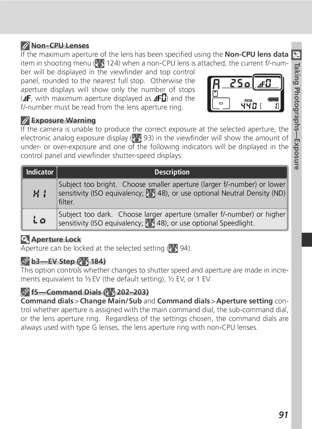 Nikon D2H manual Aperture Lock, F5-Command Dials 