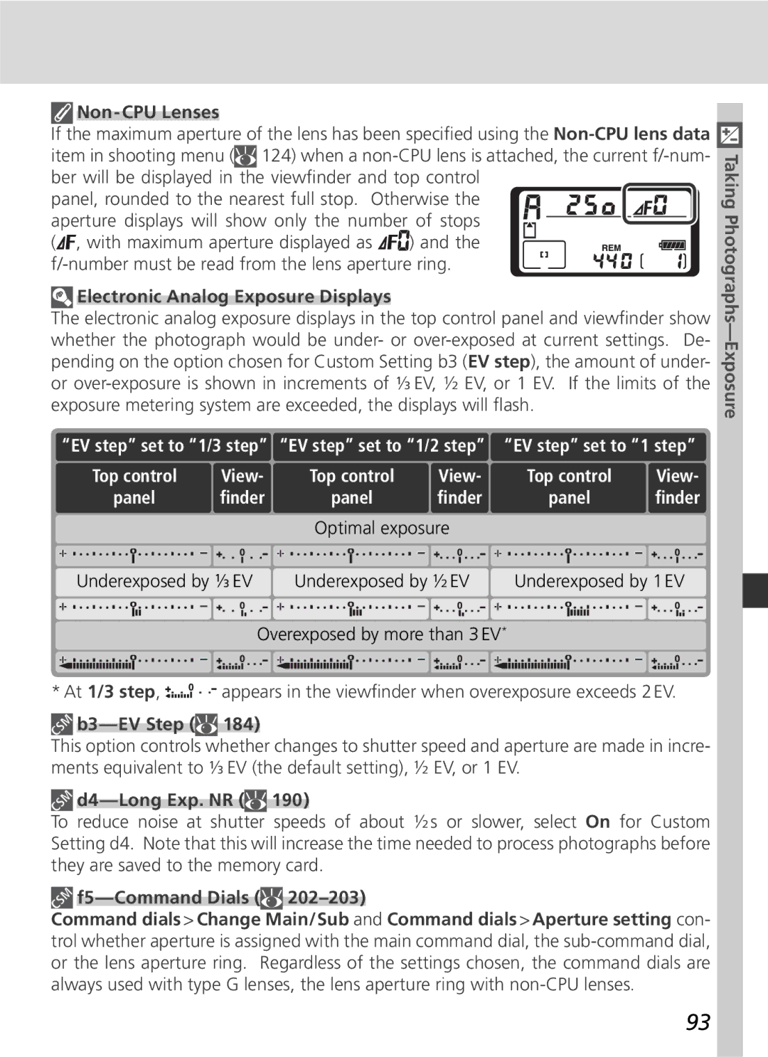 Nikon D2H manual Electronic Analog Exposure Displays, View, ﬁnder, At 1/3 step 