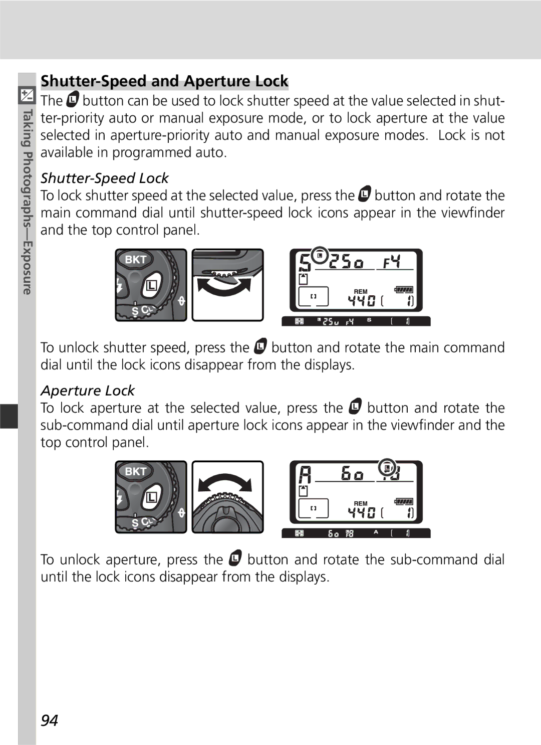 Nikon D2H manual Shutter-Speed and Aperture Lock, Shutter-Speed Lock 