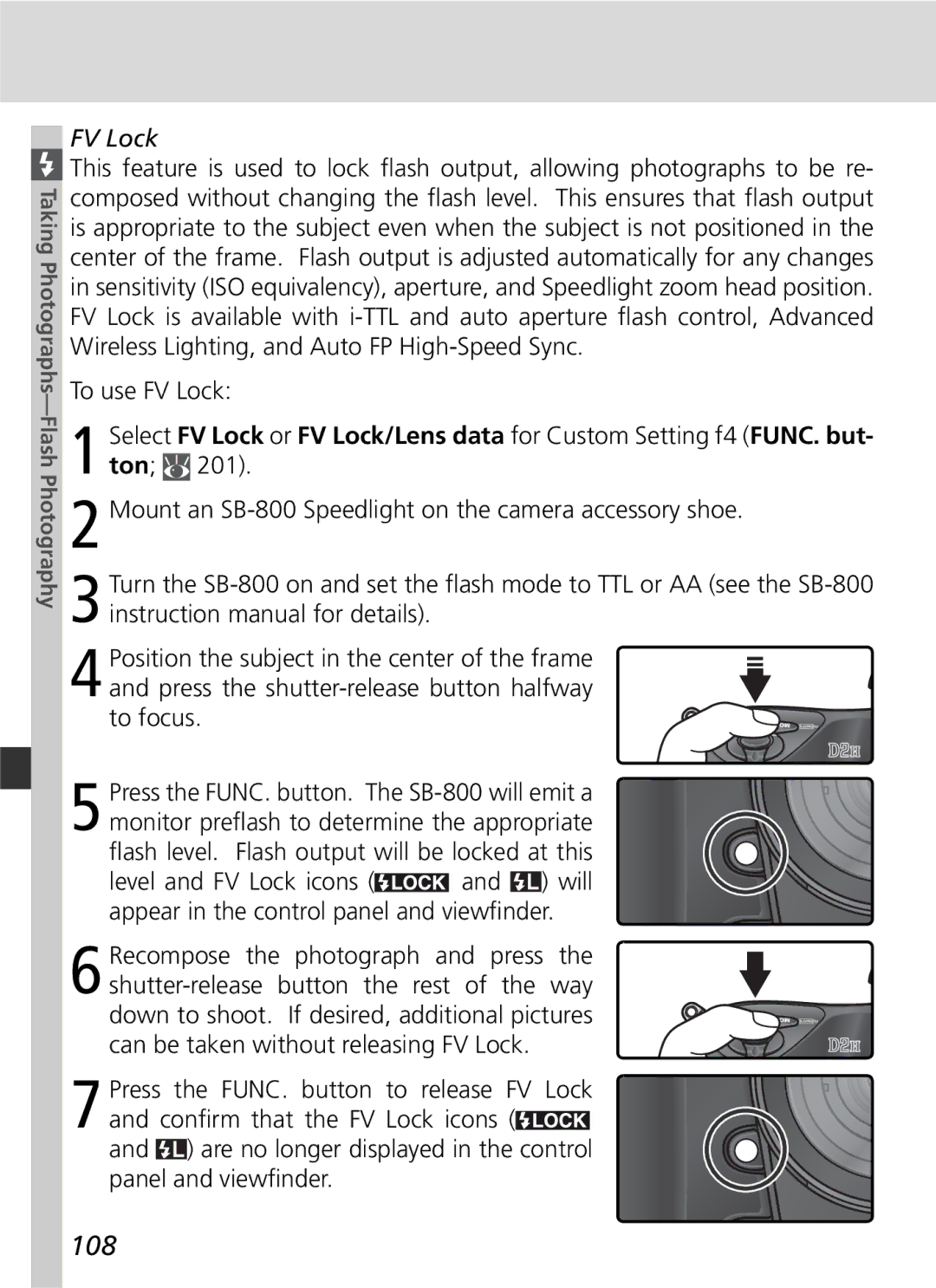 Nikon D2H manual 108, FV Lock 