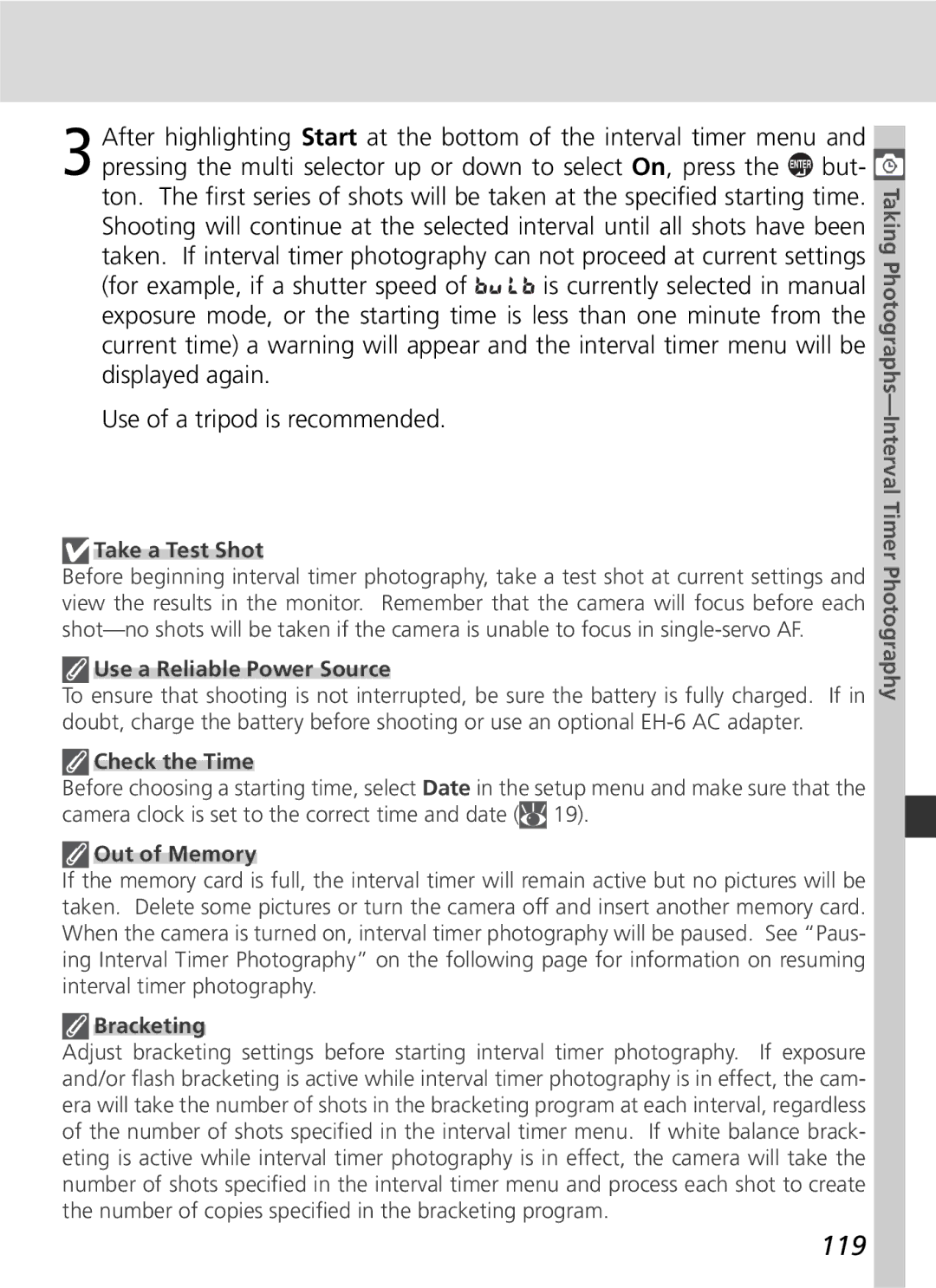 Nikon D2H manual 119, Taking Photographs-Interval Timer Photography 