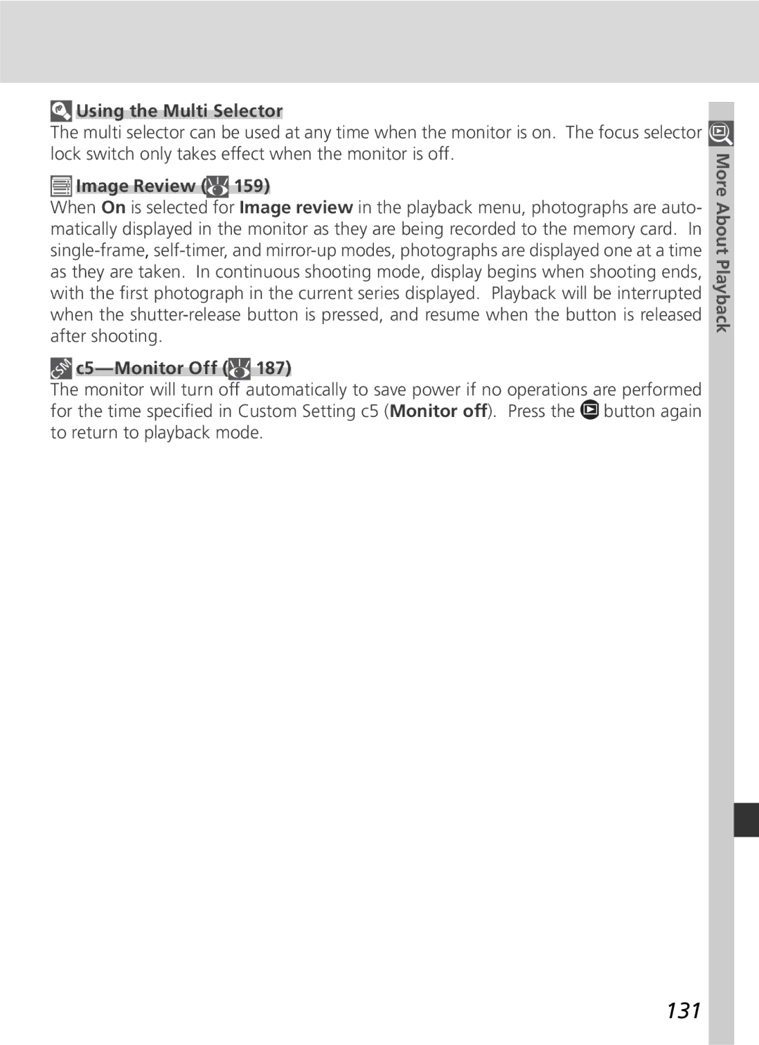 Nikon D2H manual 131, Using the Multi Selector, C5-Monitor Off 