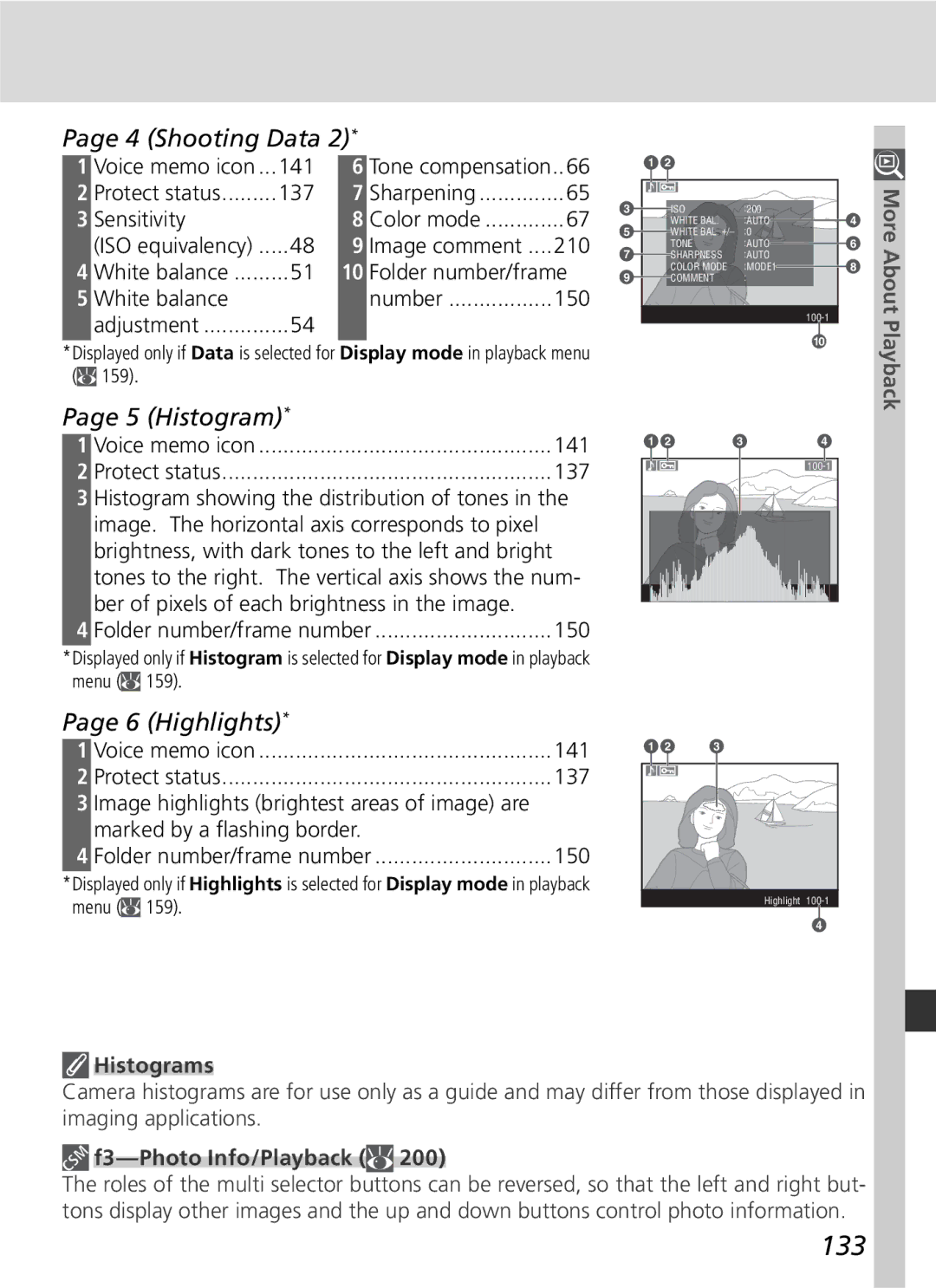 Nikon D2H manual 133, Shooting Data, Histogram, Highlights 