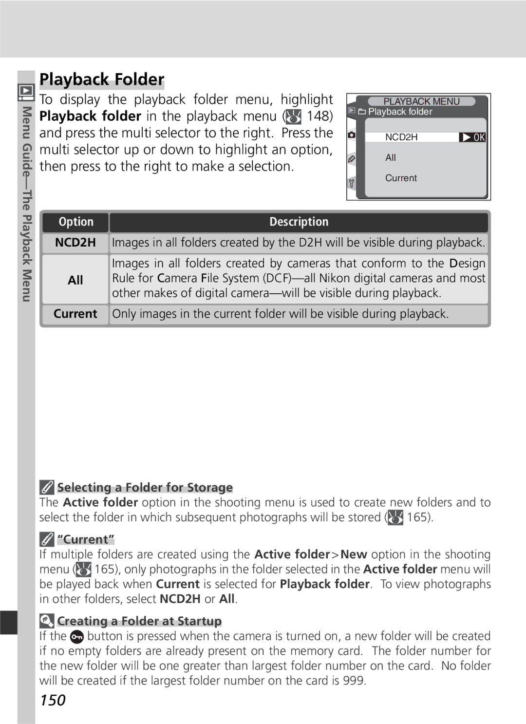 Nikon D2H manual Playback Folder, 150, Playback Menu 