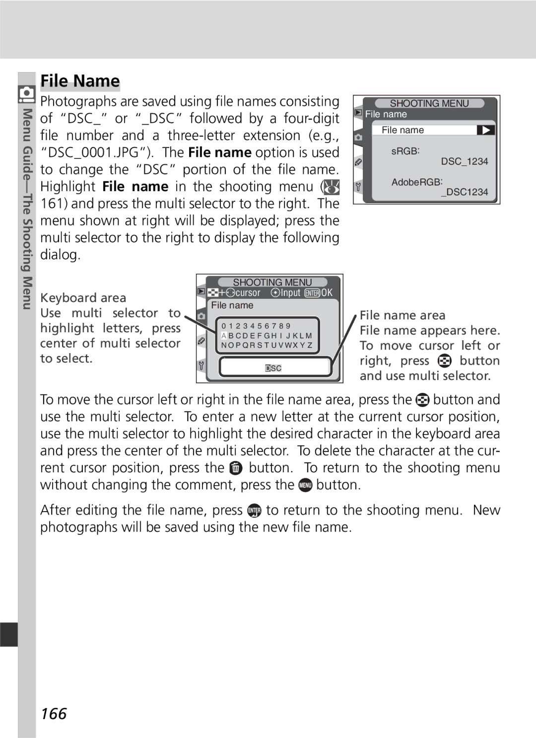 Nikon D2H manual File Name, 166 