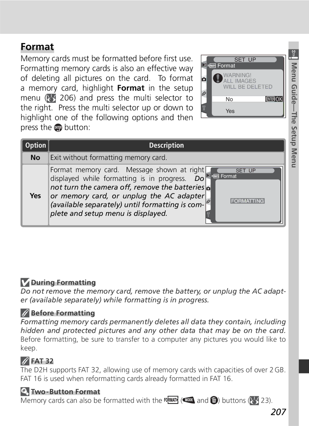 Nikon D2H manual Format, 207 