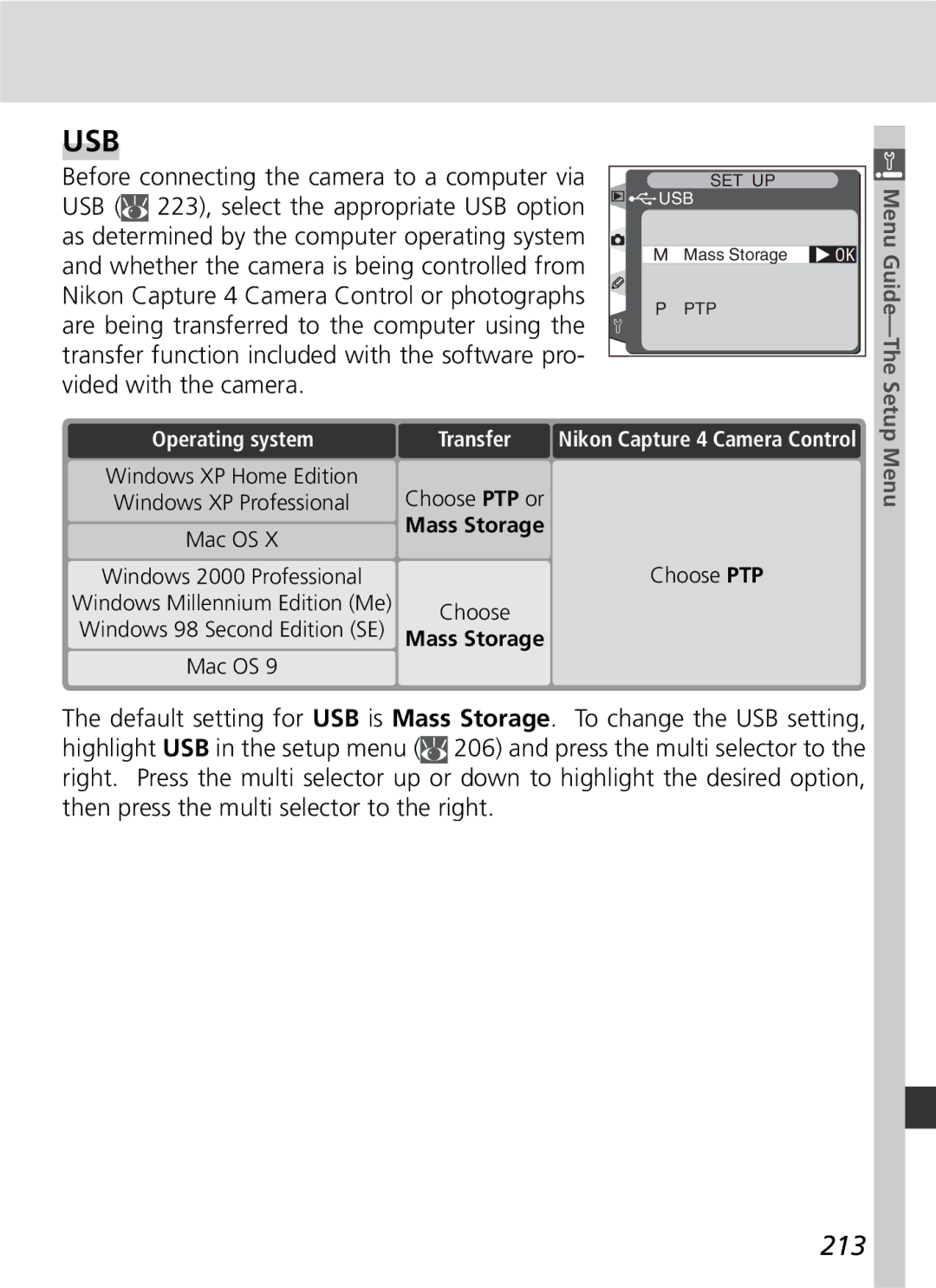 Nikon D2H manual Usb, 213 