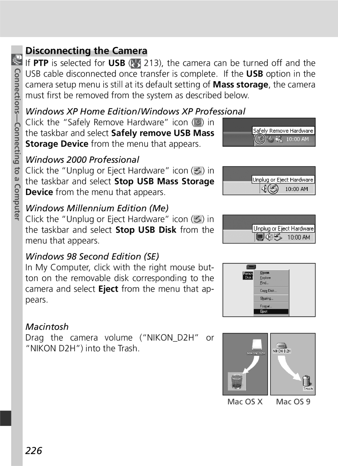 Nikon D2H manual Disconnecting the Camera, 226 