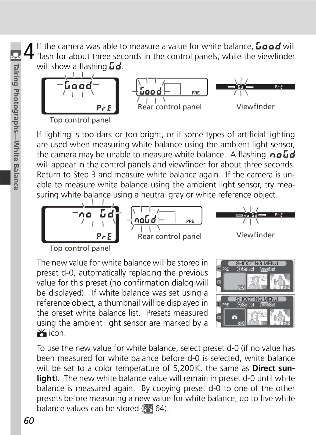 Nikon D2H manual Will show a ﬂashing, Rear control panel Viewﬁnder Top control panel 