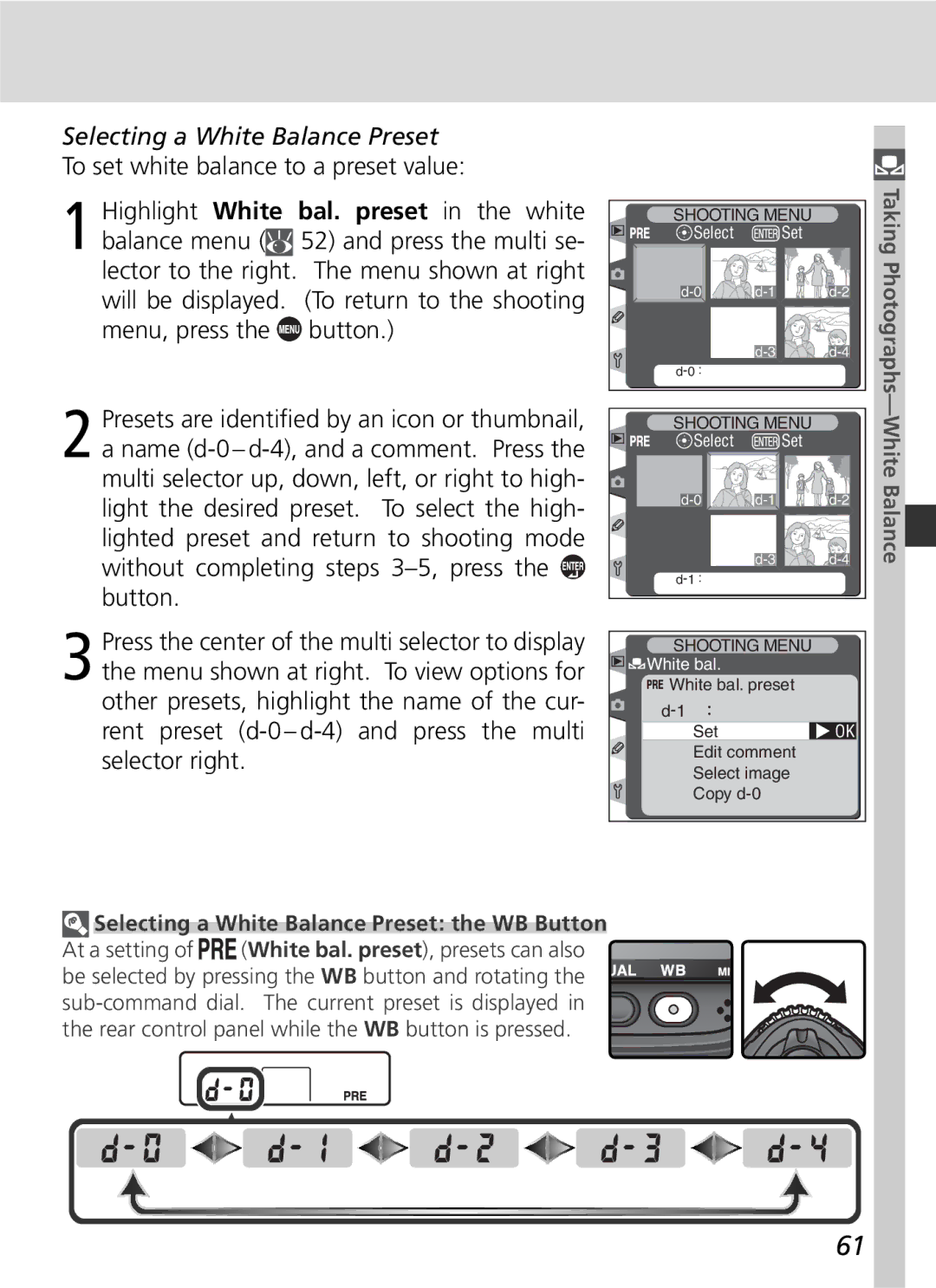 Nikon D2H manual Selecting a White Balance Preset the WB Button 