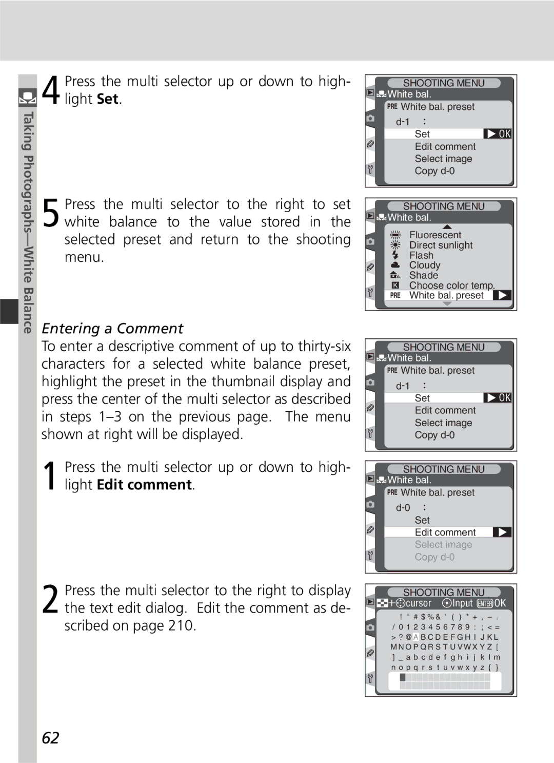 Nikon D2H manual Entering a Comment, ＋ cursor Input OK 