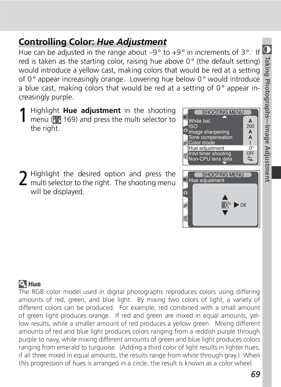 Nikon D2H manual Controlling Color Hue Adjustment 