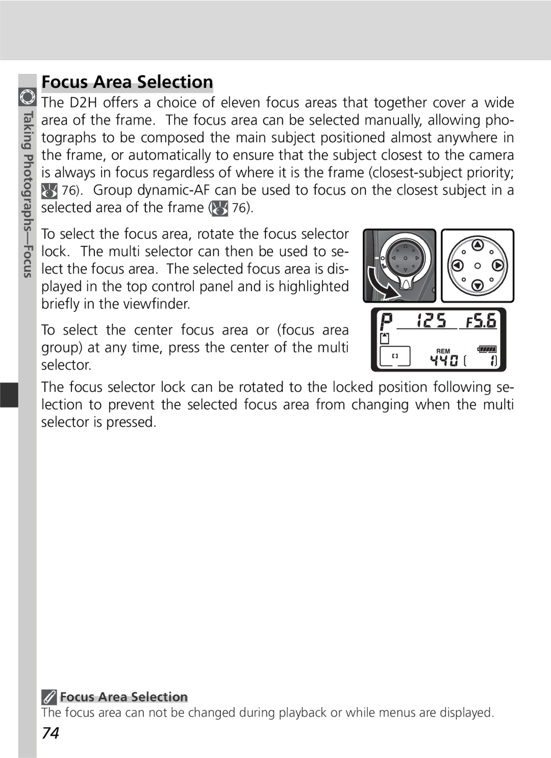 Nikon D2H manual Focus Area Selection 