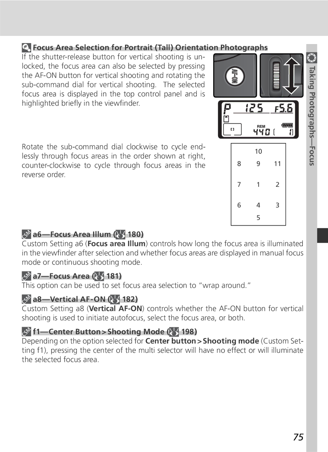 Nikon D2H manual A6-Focus Area Illum, A7-Focus Area, F1-Center Button Shooting Mode 