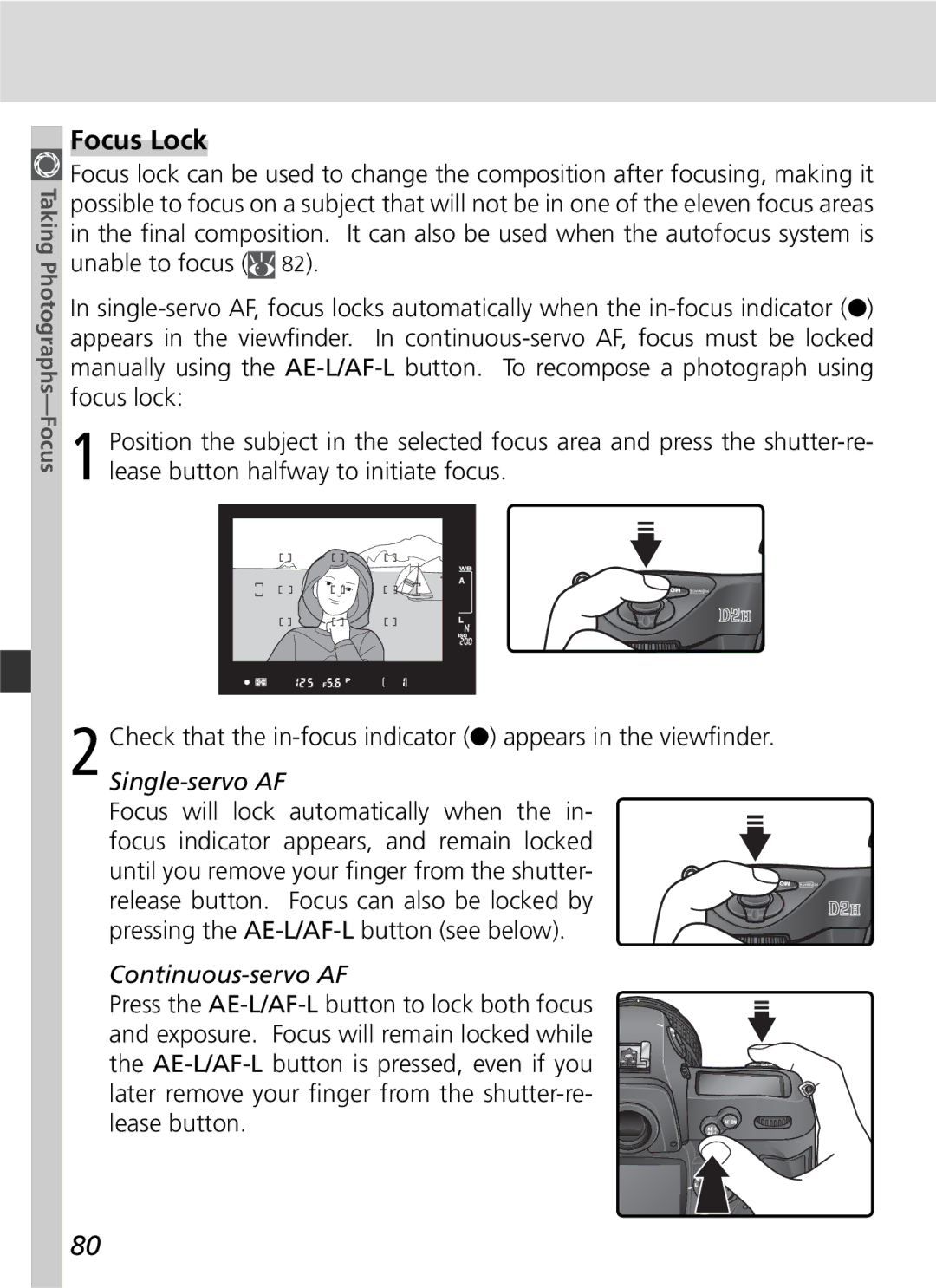 Nikon D2H manual Focus Lock, Continuous-servo AF 