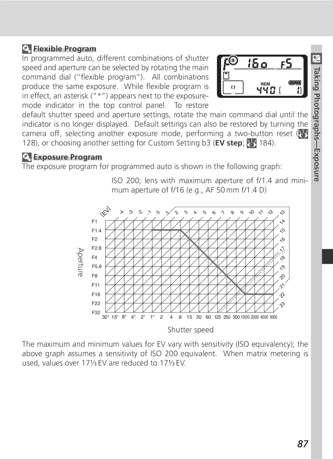 Nikon D2H manual Flexible Program, Exposure Program 