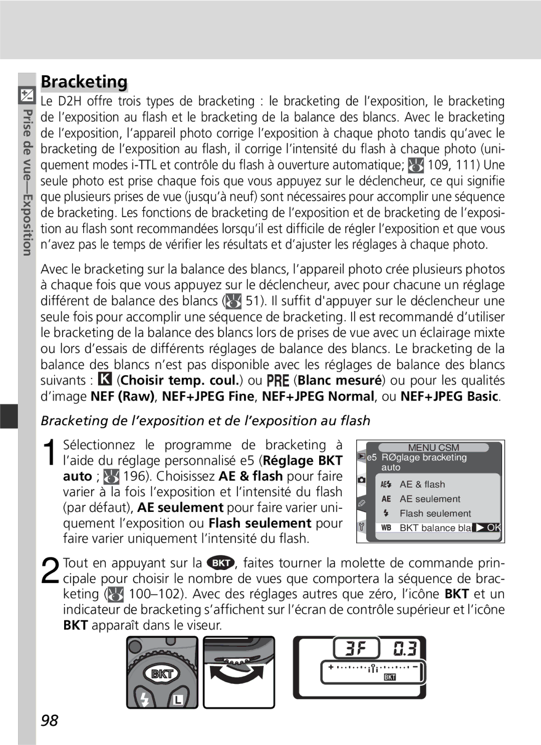 Nikon D2H manual Bracketing de l’exposition et de l’exposition au ﬂash 