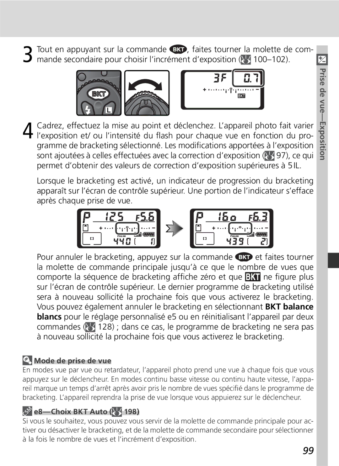 Nikon D2H manual Mode de prise de vue, E8-Choix BKT Auto 