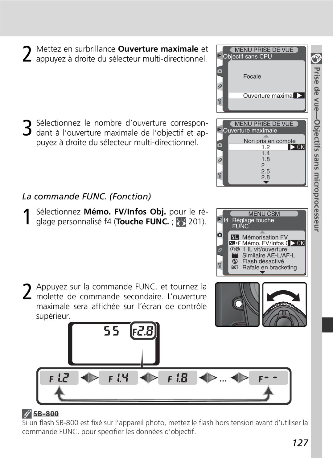 Nikon D2H manual 127, Prise de vue-Objectifs sans, Microprocesseur, SB-800 