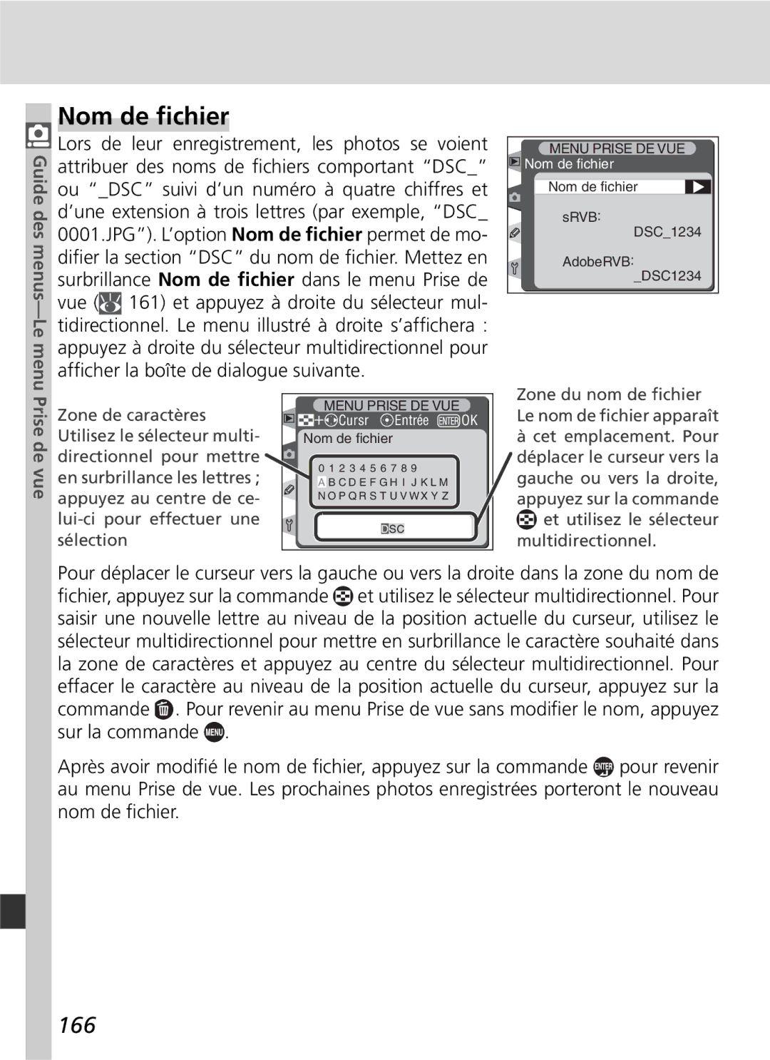 Nikon D2H manual Nom de ﬁchier, 166 